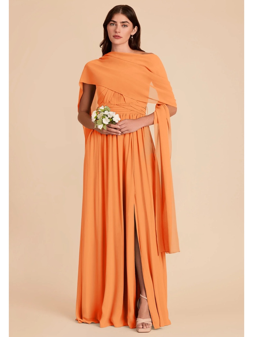 Birdy Grey Orange Off-Shoulder Maxi Dress with Draped Shawl